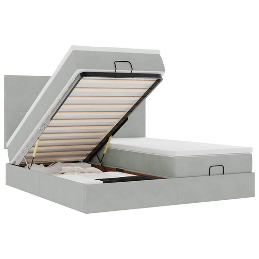 Ottoman-Bett mit Matratzen & LEDs Hellgrau 180x200 cm Samt