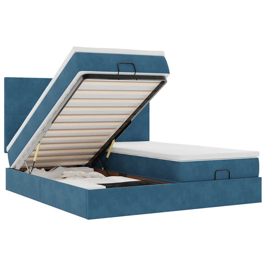 Ottoman-Bett mit Matratzen & LEDs Dunkelblau 180x200 cm Samt