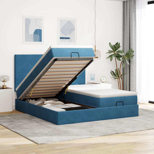 Ottoman-Bett mit Matratzen & LEDs Dunkelblau 180x200 cm Samt