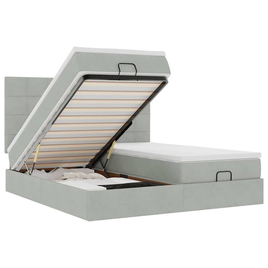 Ottoman-Bett mit Matratzen & LEDs Hellgrau 160x200 cm Samt