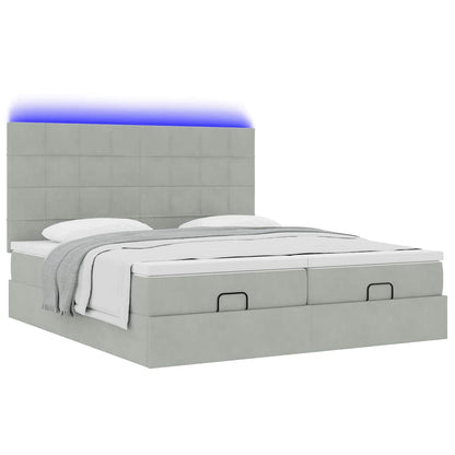 Ottoman-Bett mit Matratzen & LEDs Hellgrau 160x200 cm Samt