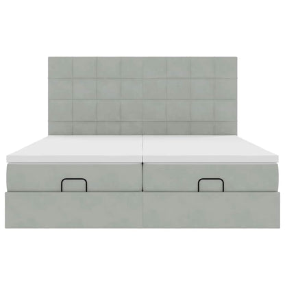 Ottoman-Bett mit Matratzen & LEDs Hellgrau 160x200 cm Samt
