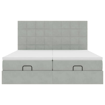 Ottoman-Bett mit Matratzen & LEDs Hellgrau 180x200 cm Samt