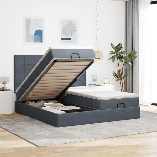 Ottoman-Bett mit Matratzen & LEDs Dunkelgrau 180x200 cm Samt