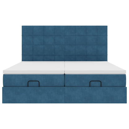 Ottoman-Bett mit Matratzen & LEDs Dunkelblau 180x200 cm Samt