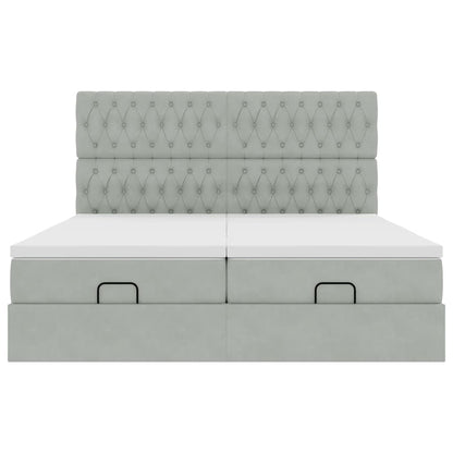 Ottoman-Bett mit Matratzen & LEDs Hellgrau 160x200 cm Samt