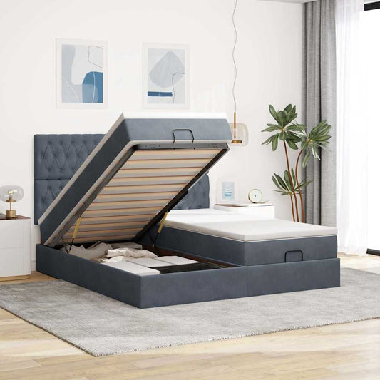 Ottoman-Bett mit Matratzen & LEDs Dunkelgrau 160x200 cm Samt