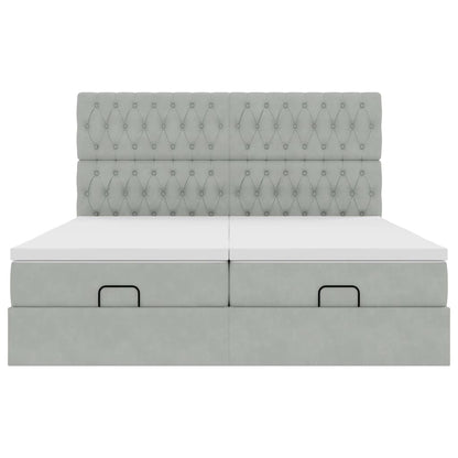 Ottoman-Bett mit Matratzen & LEDs Hellgrau 180x200 cm Samt