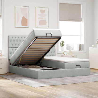 Ottoman-Bett mit Matratzen & LEDs Hellgrau 180x200 cm Samt