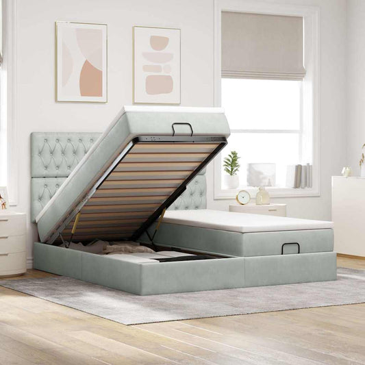 Ottoman-Bett mit Matratzen & LEDs Hellgrau 180x200 cm Samt