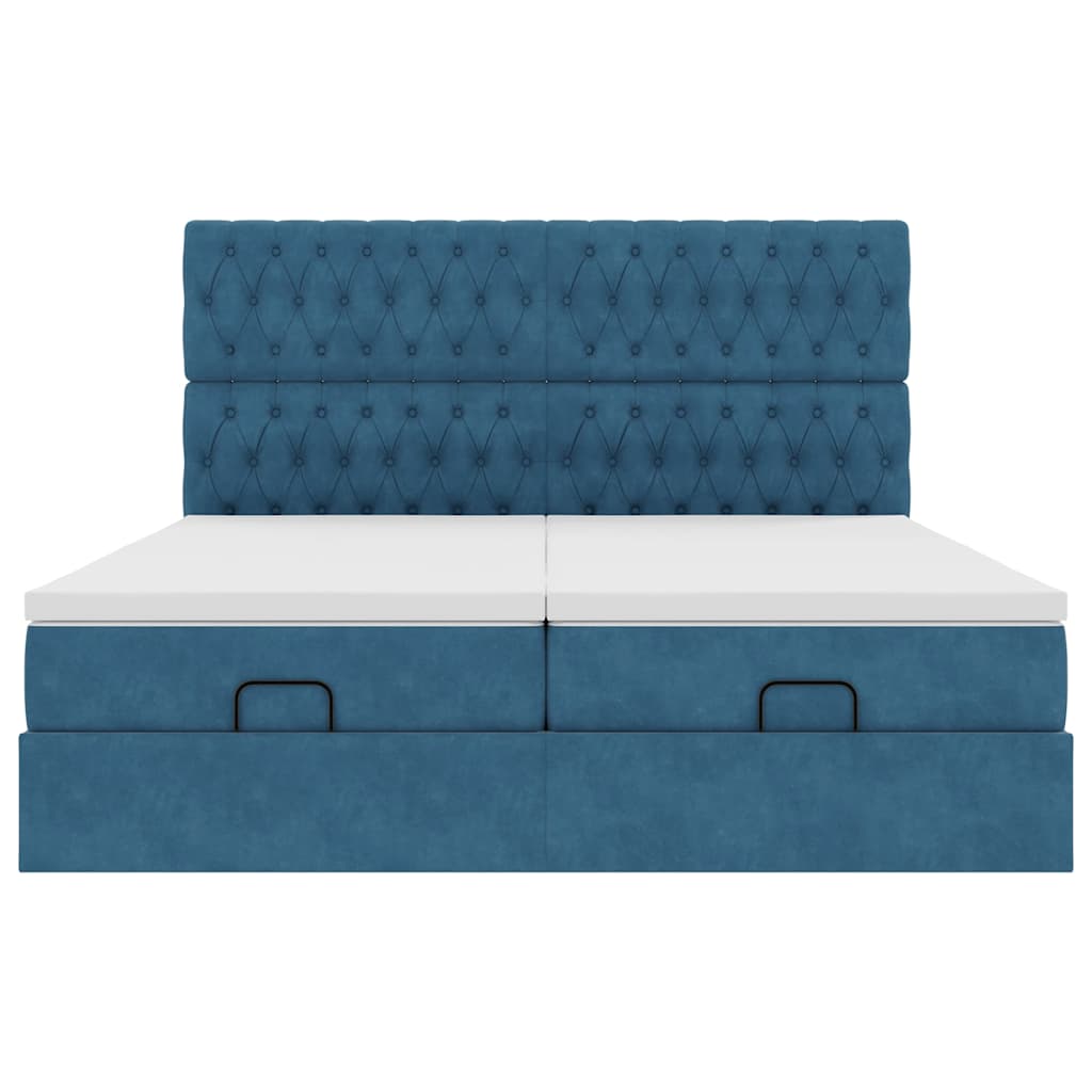 Ottoman-Bett mit Matratzen & LEDs Dunkelblau 180x200 cm Samt
