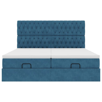 Ottoman-Bett mit Matratzen & LEDs Dunkelblau 180x200 cm Samt