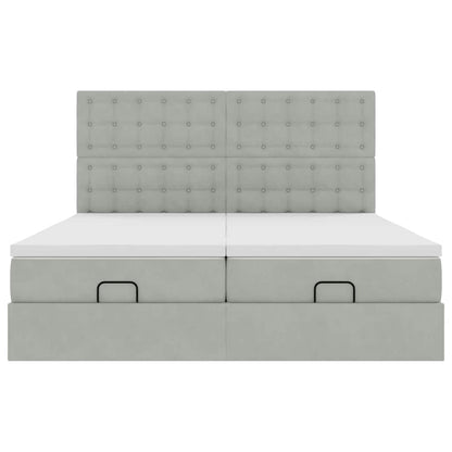 Ottoman-Bett mit Matratzen & LEDs Hellgrau 160x200 cm Samt