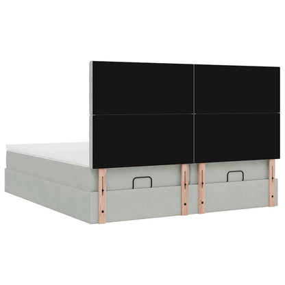 Ottoman-Bett mit Matratzen & LEDs Hellgrau 160x200 cm Samt