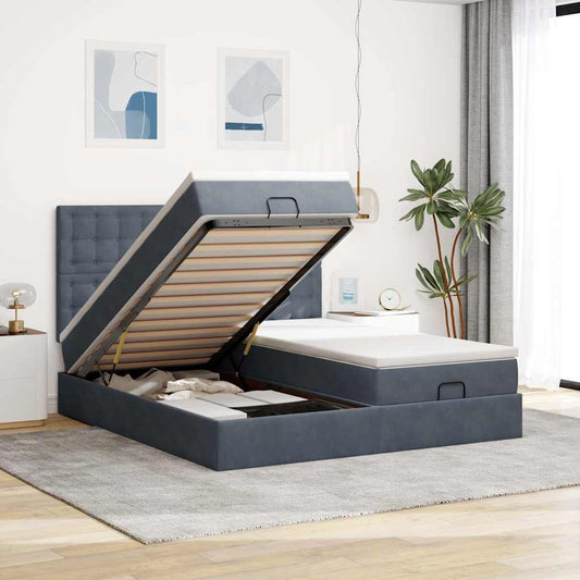 Ottoman-Bett mit Matratzen & LEDs Dunkelgrau 160x200 cm Samt