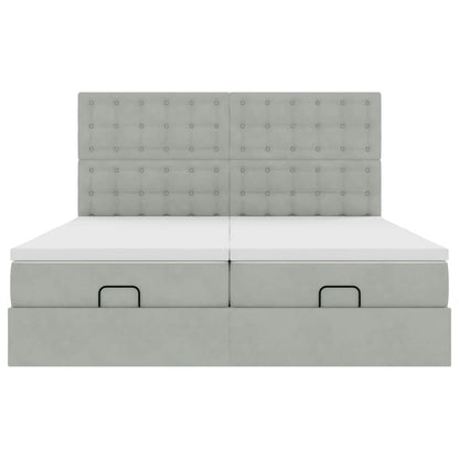 Ottoman-Bett mit Matratzen & LEDs Hellgrau 180x200 cm Samt