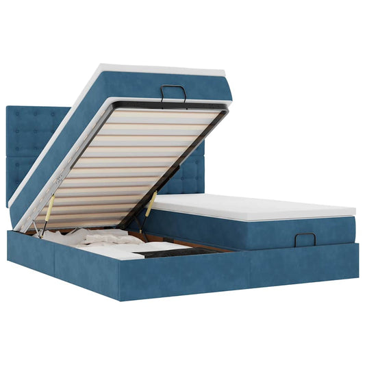 Ottoman-Bett mit Matratzen & LEDs Dunkelblau 180x200 cm Samt