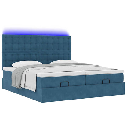 Ottoman-Bett mit Matratzen & LEDs Dunkelblau 180x200 cm Samt