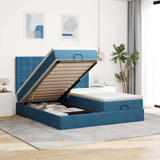 Ottoman-Bett mit Matratzen & LEDs Dunkelblau 180x200 cm Samt