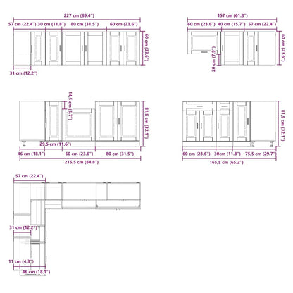 11-tlg. Küchenschrank-Set Porto Räuchereiche Holzwerkstoff