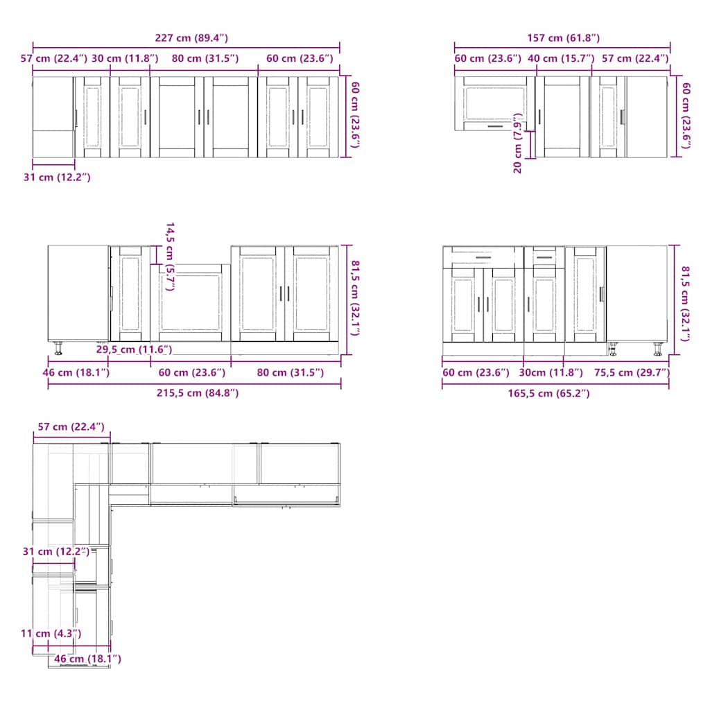 11-tlg. Küchenschrank-Set Porto Artisan-Eiche Holzwerkstoff