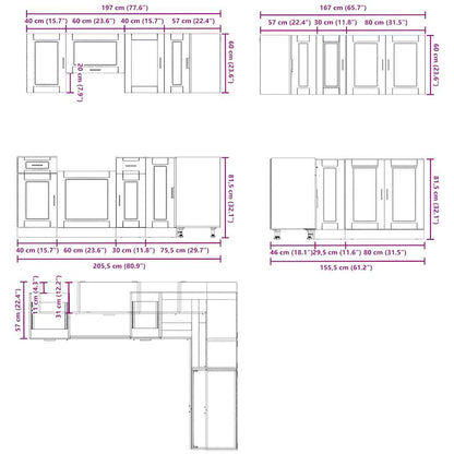 11-tlg. Küchenschrank-Set Porto Räuchereiche Holzwerkstoff