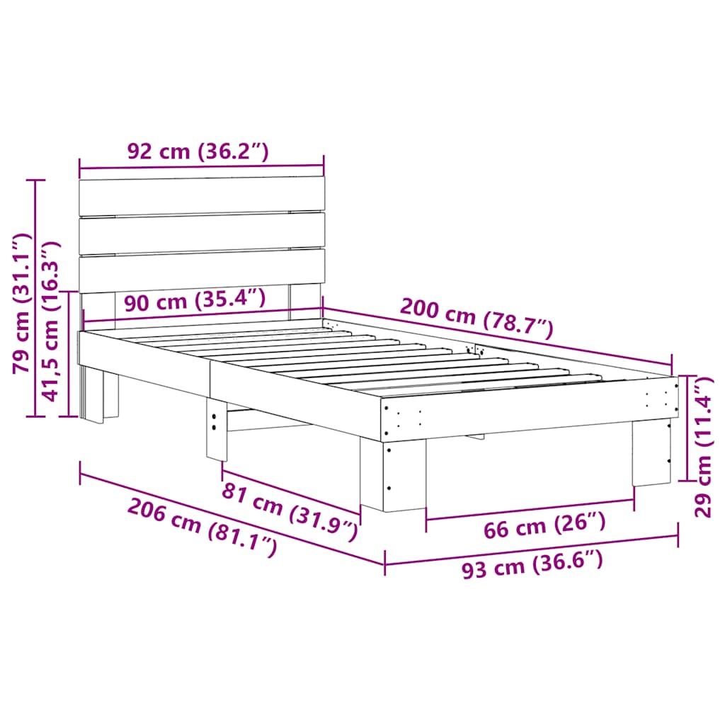 Massivholzbett mit Kopfteil ohne Matratze 90x200 cm Eichenholz