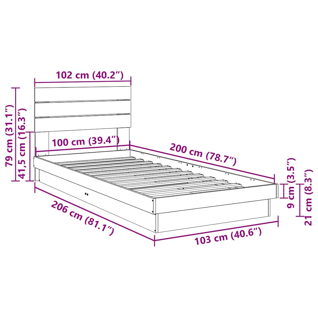 Massivholzbett mit Kopfteil ohne Matratze 100x200 cm Eichenholz
