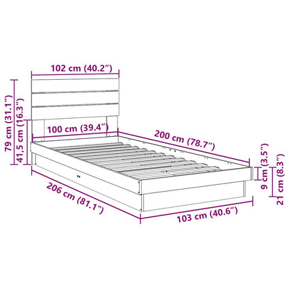 Massivholzbett mit Kopfteil ohne Matratze 100x200 cm Eichenholz