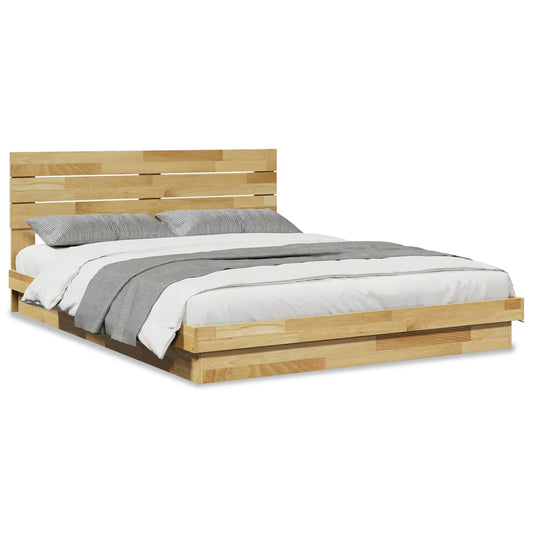 Massivholzbett mit Kopfteil ohne Matratze 135x190 cm Eichenholz