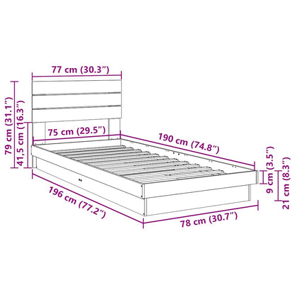 Massivholzbett mit Kopfteil ohne Matratze 75x190 cm Eichenholz