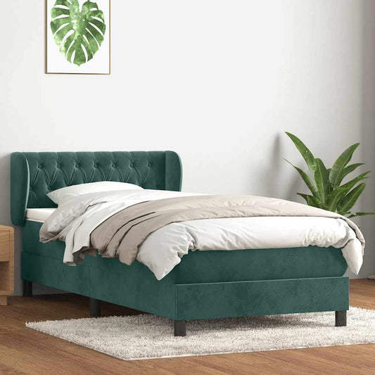 Boxspringbett mit Matratze Dunkelgrün 80x220 cm Samt