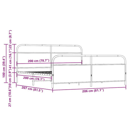 Metallbett ohne Matratze Sonoma-Eiche 200x200 cm