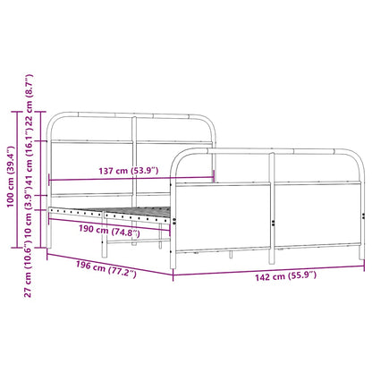 Metallbett ohne Matratze Braun Eichen-Optik 137x190 cm