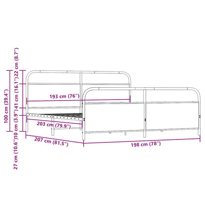 Metallbett ohne Matratze Braun Eichen-Optik 193x203 cm