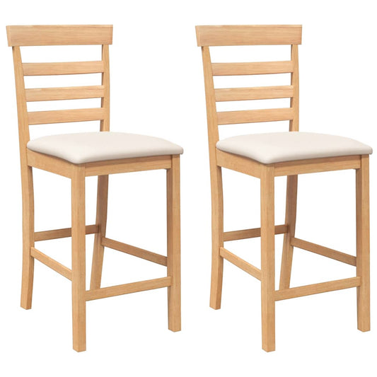 Barhocker mit Kissen 2 Stk. Natur Massivholz Gummibaum