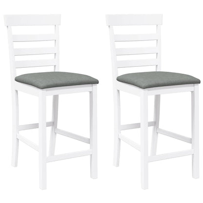 Barhocker mit Kissen 2 Stk. Weiß Massivholz Gummibaum