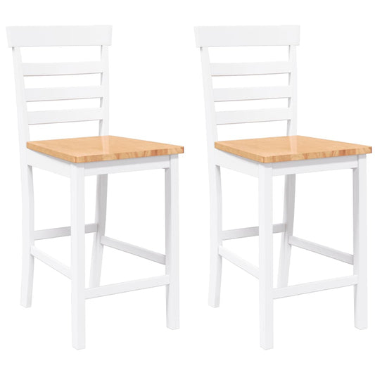 Barhocker 2 Stk. Weiß Massivholz Gummibaum