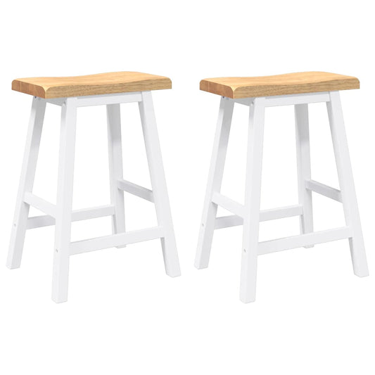 Barhocker 2 Stk. Weiß Massivholz Gummibaum