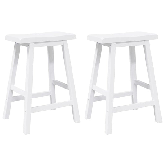 Barhocker 2 Stk. Weiß Massivholz Gummibaum