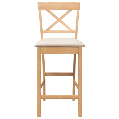 Barhocker mit Kissen 2 Stk. Natur Massivholz Gummibaum