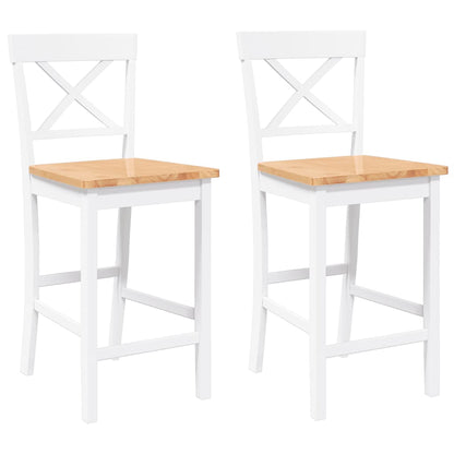Barhocker 2 Stk. Weiß Massivholz Gummibaum