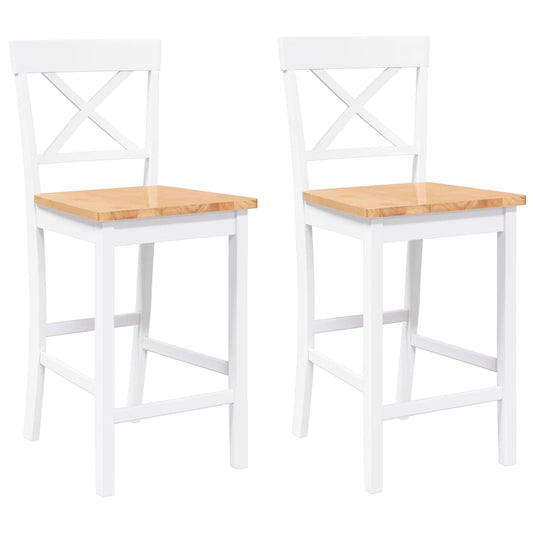 Barhocker 2 Stk. Weiß Massivholz Gummibaum