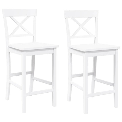 Barhocker 2 Stk. Weiß Massivholz Gummibaum