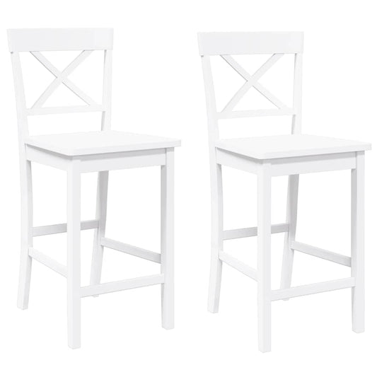 Barhocker 2 Stk. Weiß Massivholz Gummibaum