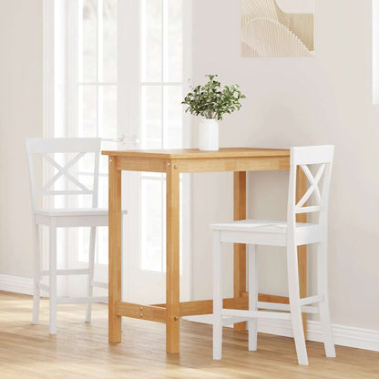 Barhocker 2 Stk. Weiß Massivholz Gummibaum