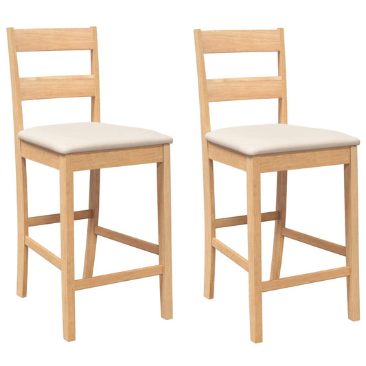 Barhocker mit Kissen 2 Stk. Natur Massivholz Gummibaum