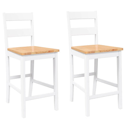 Barhocker 2 Stk. Weiß Massivholz Gummibaum