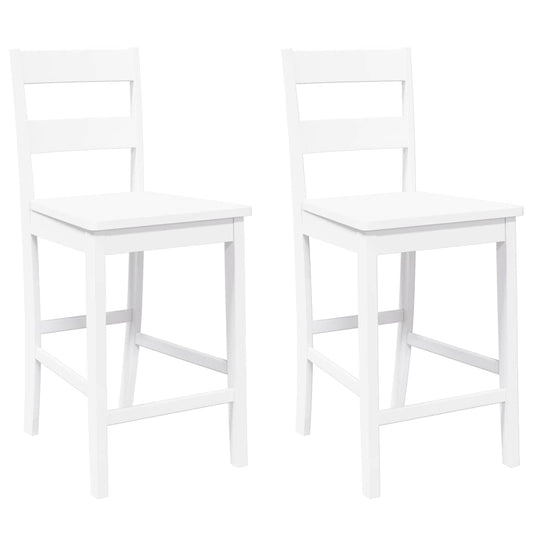 Barhocker 2 Stk. Weiß Massivholz Gummibaum