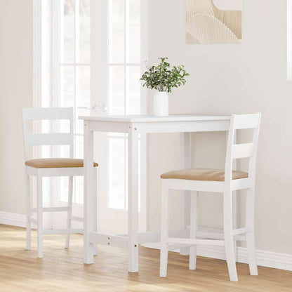 Barhocker mit Kissen 2 Stk. Weiß Massivholz Gummibaum
